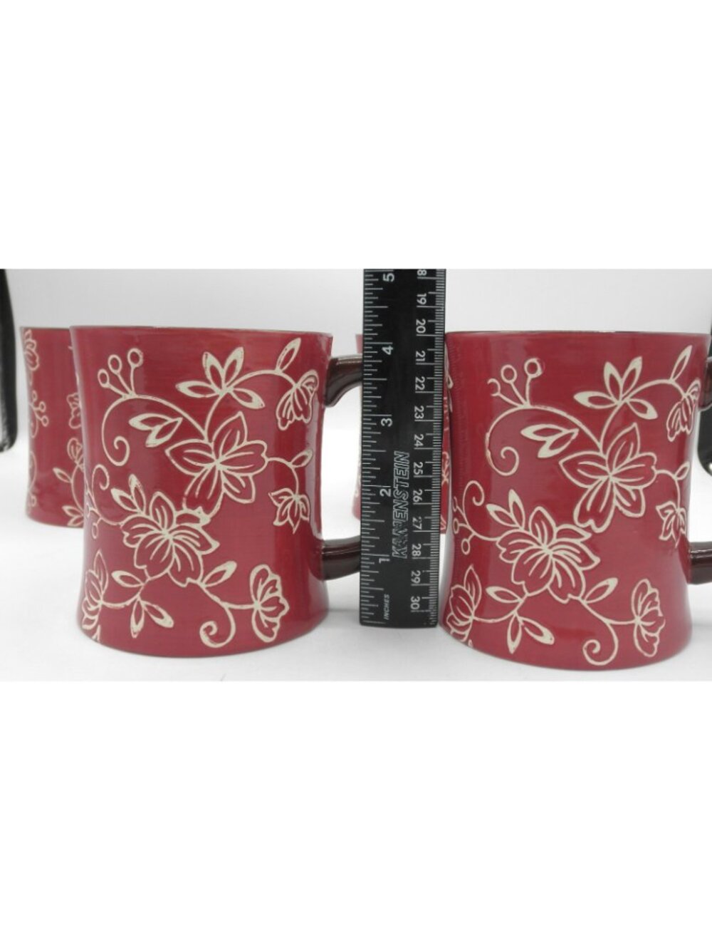 Temptations Floral Lace Cranberry Mug Set of 4 Pattern Code TEQFLLCRA - Picture 5 of 10